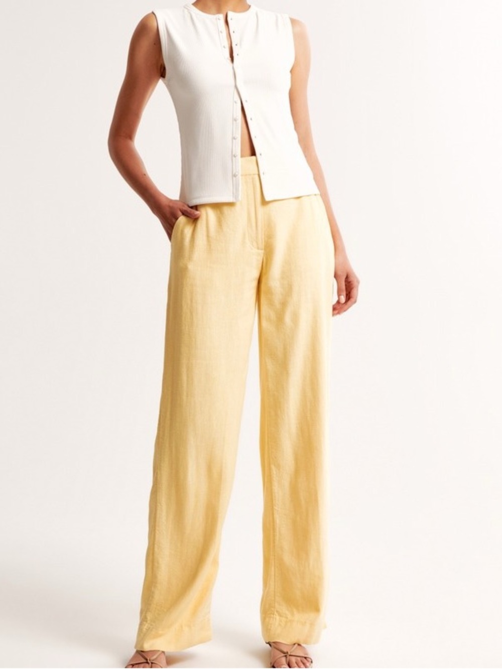 Abercrombie Buttercream Yellow Linen Blend Wide Leg Trouser Pants Size 8/29